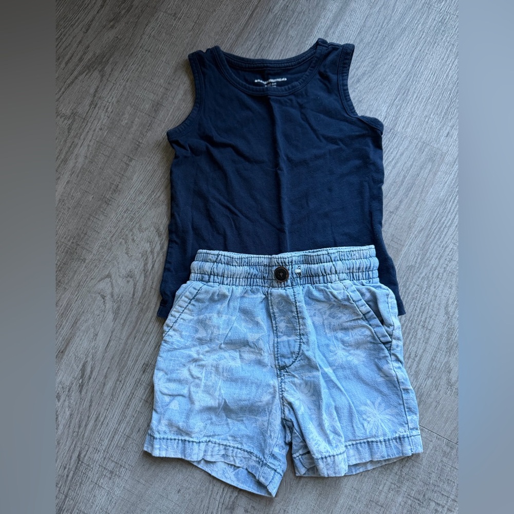 OshKosh Shorts & Amazon Essentials Navy Blue Tank Top Set, Size 2T
